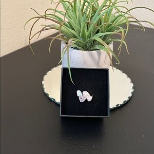 Sterling Silver Four Heart Opal and Pave Crystal Ring